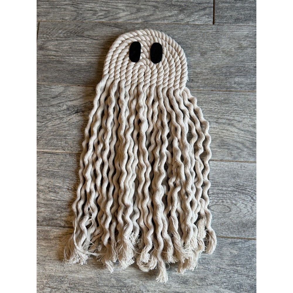 Ghost Macrame Wall Hanging Rope Boho Spooky Halloween Decor Handmade 18" Art